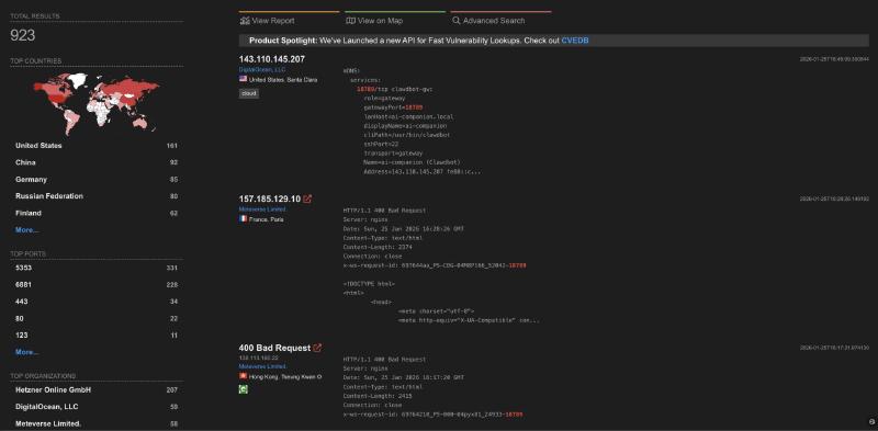 18789 端口扫描结果：923 个暴露的 Clawdbot 实例
